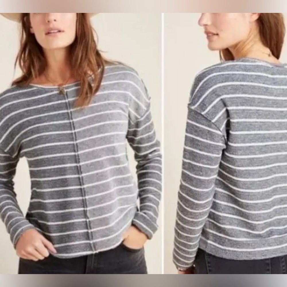 Anthropologie Devin Textured Sweatshirt Women Medium Cotton Terry Soft Navy blue